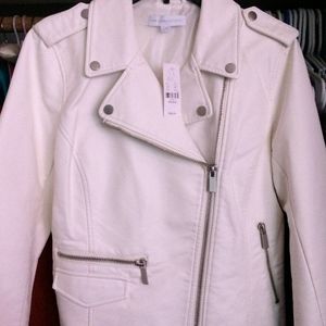 White FAUX-LEATHER MOTO JACKET